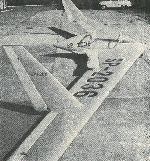 Archiwalne zdjęcie prototypu SZD-20 Wampir 2 na lotnisku w 1959 roku